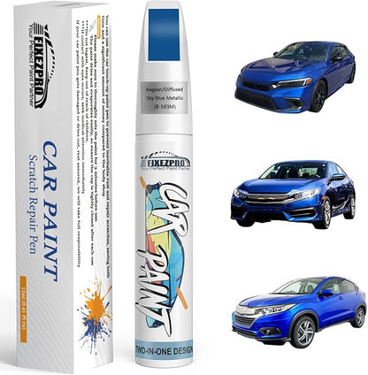 B-593M Aegean/Diffused Sky Blue Metallic Car Touch Up Paint for Honda, Color Match Auto Paint Repair Pen,Professional Car Scratch Repair Remover Pen Quick Drying, Easy to Use