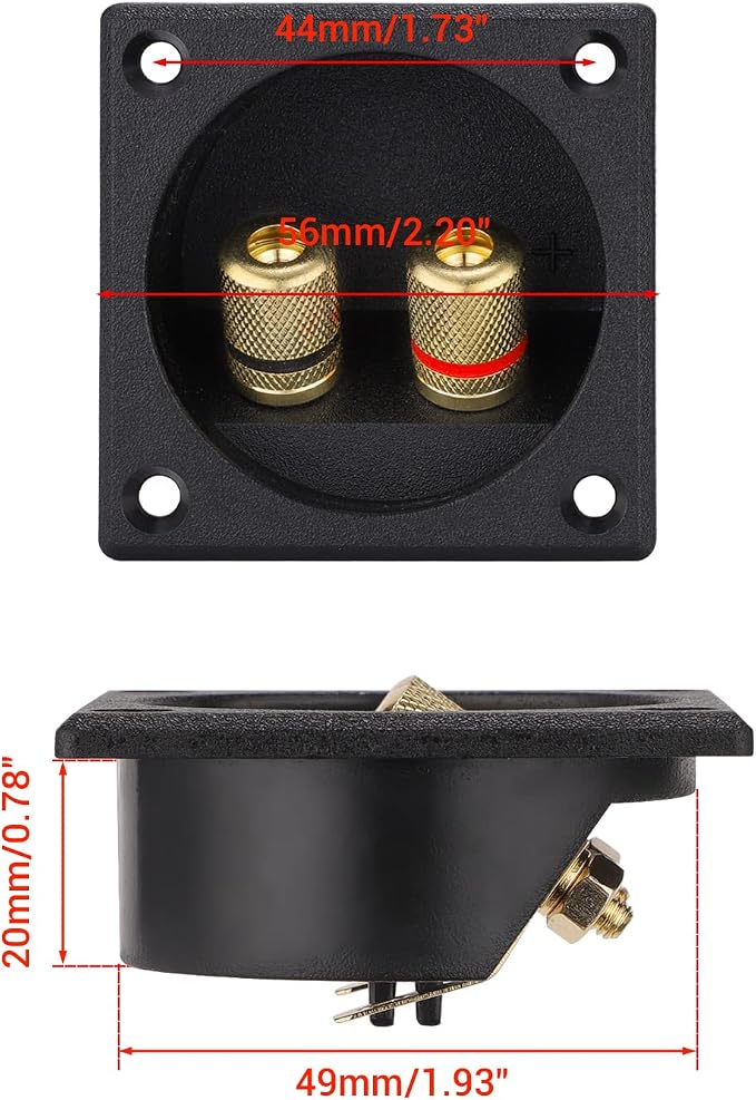 Facmogu 2PCS 2.2 Inch Square 2-Way Speaker Box Terminal Cup with Banana Plugs, Screw Type Binding Post Subwoofer Box Speaker Terminal Plates for DIY Home Car Stereo Subwoofer