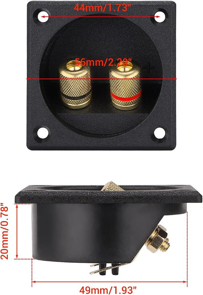 Facmogu 2PCS 2.2 Inch Square 2-Way Speaker Box Terminal Cup with Banana Plugs, Screw Type Binding Post Subwoofer Box Speaker Terminal Plates for DIY Home Car Stereo Subwoofer