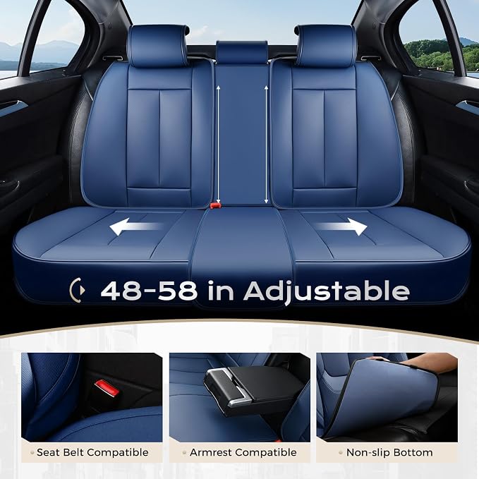 Coverado Seat Covers Full Set, 5 Seats Seat Covers for Cars, Waterproof Nappa Leather Car Seat Covers with Head Pillow, Seat Protectors Car Seat Cushion Universal Fit for Most Cars (Blue)