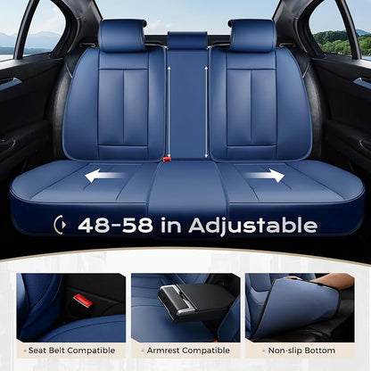 Coverado Seat Covers Full Set, 5 Seats Seat Covers for Cars, Waterproof Nappa Leather Car Seat Covers with Head Pillow, Seat Protectors Car Seat Cushion Universal Fit for Most Cars (Blue)