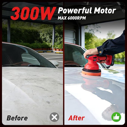 Cordless Car Buffer Polisher kit w/ 2x2000mAh 21V Batteries, 6 Inch Car buffer Waxer Kit w/ 6 Variable Speed & Extra Attachments, Polisher for Car Detailing,Boat Sanding,Scratch Removing