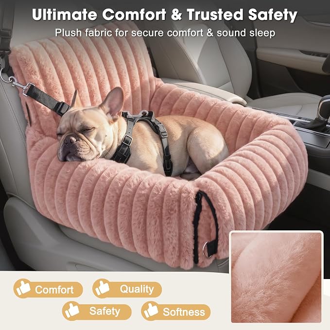 MIXJOY Dog Car Seat for Small/Medium Dogs up to 25 lbs, Multi-Functional Dog Carrier for Car with Detachable Washable Cover, Pet Travel Bed with Clip-On Safety Leash, Pink