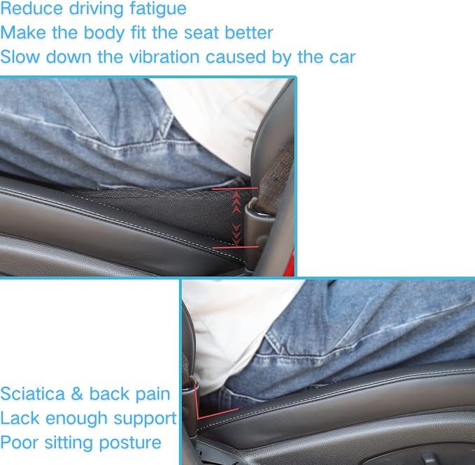 2 in 1 Car Seat Cushion Lumbar Pillow - Comfort Memory Foam Seat Cushion for Driving, Office - Sciatica-Back Pain Relief, Car Cushion for Car, Truck, Office, Wheelchair (Black)