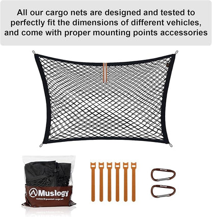 Muslogy Truck Bed Cargo Net Trunk Netting Compatible with 2021-2025 2026 Toyota Sienna Accessories, Pickup Cargo Organizer SUV Sedan Storage Net w/Heavy Duty Carabiners