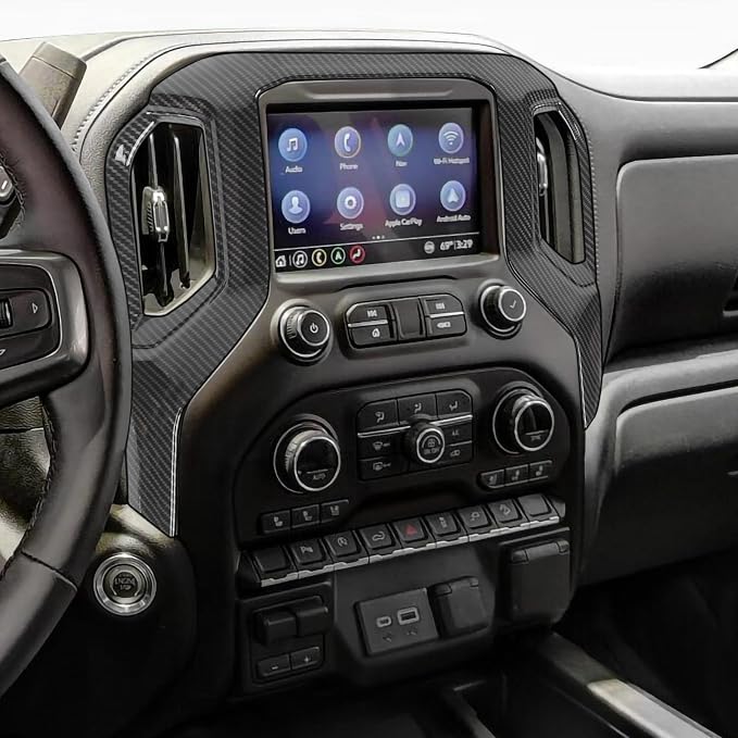 RT-TCZ Center Console Navigation GPS Panel Cover Trim Kit Decoration Interior Accessories for Chevrolet Chevy Silverado 2019-2021 (Black Carbon Fiber)