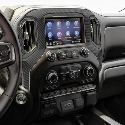 RT-TCZ Center Console Navigation GPS Panel Cover Trim Kit Decoration Interior Accessories for Chevrolet Chevy Silverado 2019-2021 (Black Carbon Fiber)