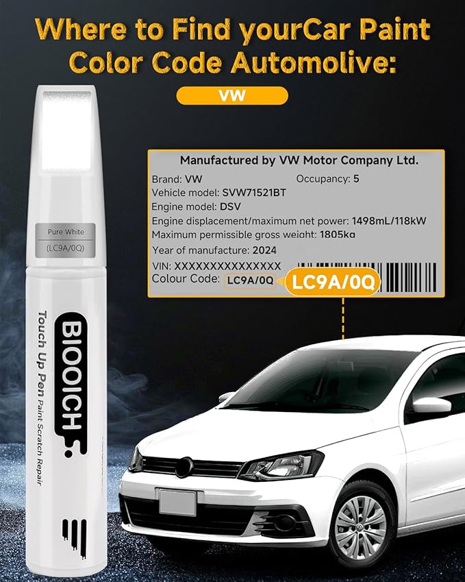 Touch Up Paint Pen Exact Color Match Car Chip and Scratch Repair (for vw, Pure White(LC9A/0Q))