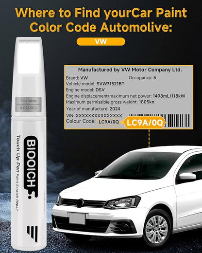 Touch Up Paint Pen Exact Color Match Car Chip and Scratch Repair (for vw, Pure White(LC9A/0Q))