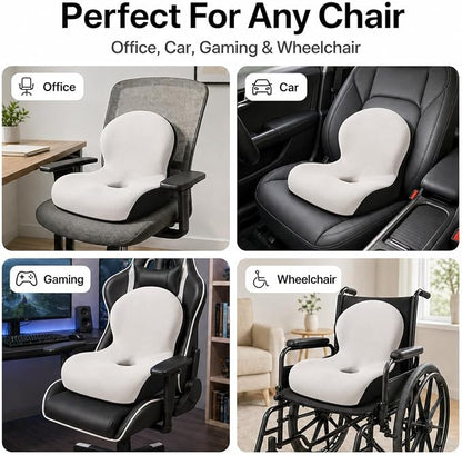 Memory Foam Office Chair Cushion with Back Support, Ergonomic Seat Cushion for Office Chair and Car Seat, Pressure Relief for Long Sitting (Light Grey)