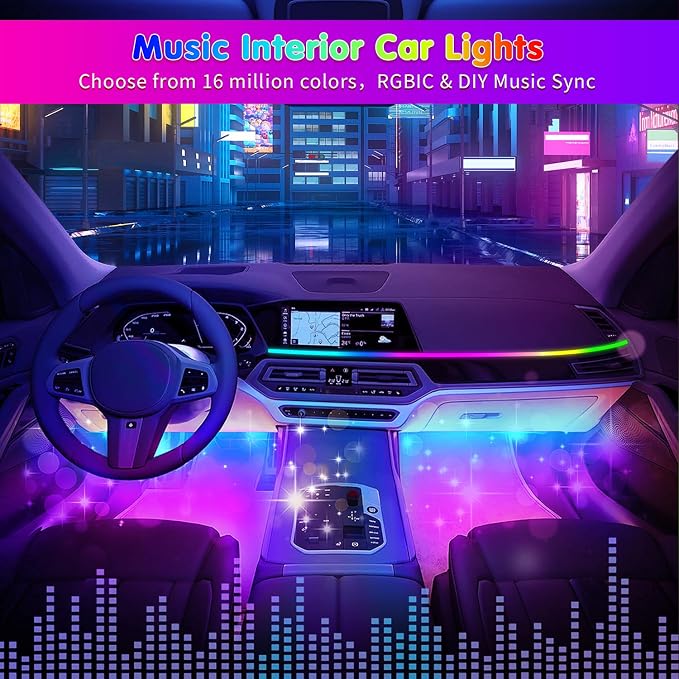 DUOFU365 Car Led Light Interior, RGB Dreamcolor Inside Light Music Sync | Under Dash Footwell automotive Strip Light, 12V Acrylic Strip Light for Vehicle, Truck,Jeep, SUV with Car Charger(1set)