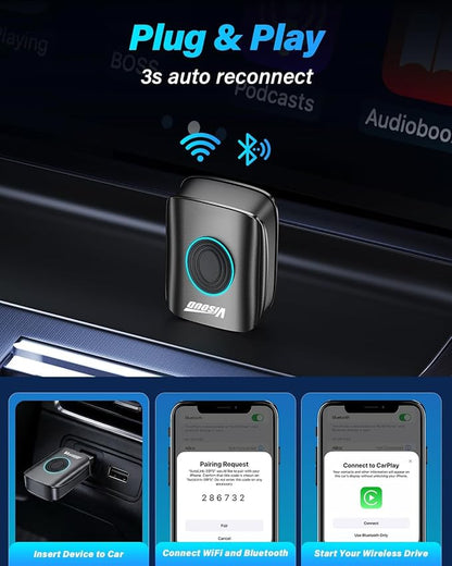 Wireless Carplay Adapter for Apple iPhone & Android Auto Wireless Adapter | Mini Carplay, Fast and Smooth Converts Wired to Wireless, 3 in 1, Plug & Play, Zero Delay, (iOS 10+, Android 11+, 2016+ Cars)