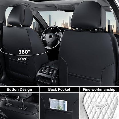 Coverado Seat Covers, Car Seat Covers Full Set, White Car Seat Cover, Auto Seat Covers Front Seats Rear Seat Cover, Luxury Car Seat Cushion,Leather Seat Cover Seat Protector Universal Fit Most Cars