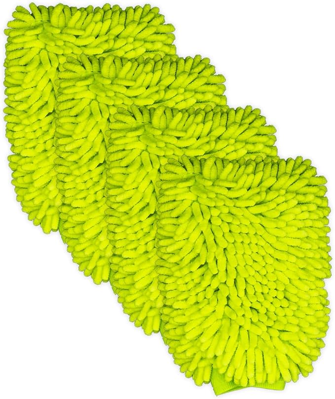 Never Ride Stock 4 Pack Microfiber Car Wash Mitt – Scratch-Free Chenille, Extra Thick & Ultra Absorbent – Safe for Black & Dark Paint – Lint-Free, Reusable Auto Cleaning Glove