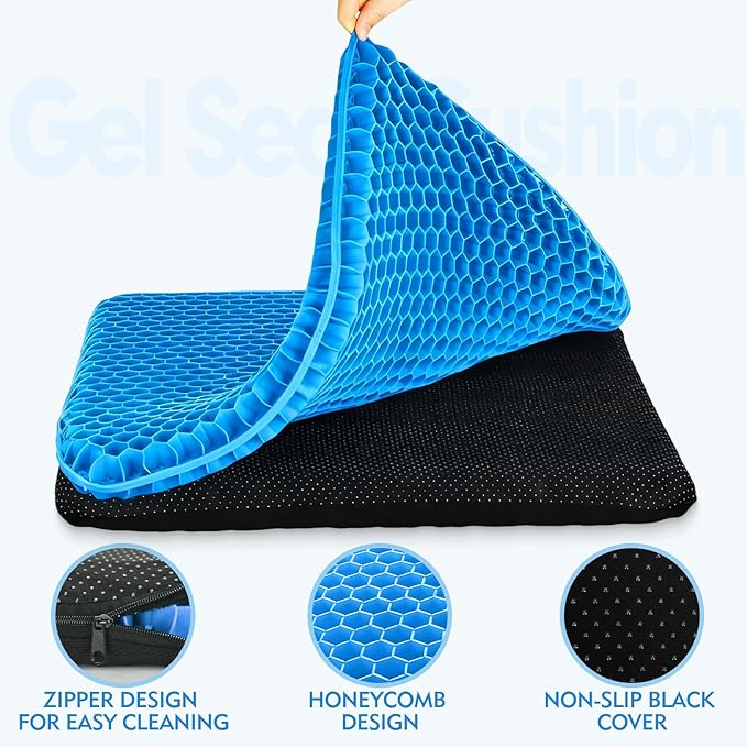 Plus Size Gel Cushion for Long Sitting, Breathable Honeycomb Pressure Relief Pad for Office Chair, Car & Wheelchair (Plus Size - Blue)