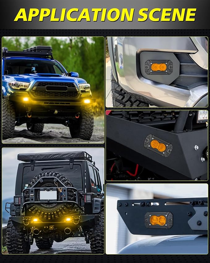 Amber Flush Mount LED Pods, AKD Part Spot CREE LED Flush Mount Fog Lights 40W Amber Chase Lights Bumper Driving Backup Reverse Light Pods for Trucks Pickup SUV UTV ATV Snowmobile