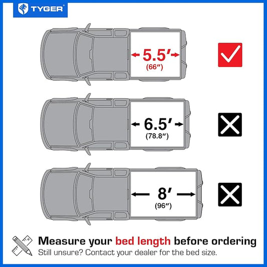 Tyger Auto T3X Soft Tri-Fold in Fabric Truck Bed Tonneau Cover Compatible with 2021-2026 Ford F-150; Lightning | 5.5' (67") Bed | TG-BC3F1064X