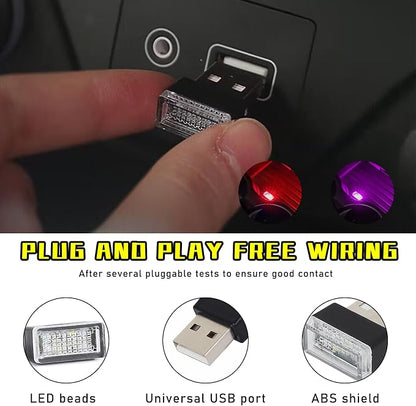 Augeny 4 PCS USB LED Car Interior Atmosphere Lamp, Plug-in USB Decor Night Light, Portable Auto Ambient Lighting Kit, Universal Vehicle Interior Accessories for Most Cars (2 Red+2 Purple)