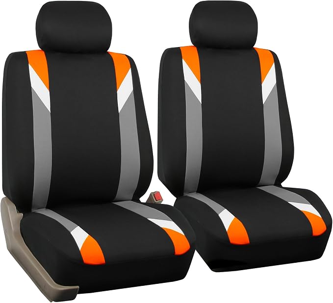 FH Group Front Set Cloth Car Seat Covers for Low Back Car Seats with Removable Headrest, Universal Fit, Airbag Compatible Car Seat Cover for SUV, Sedan, Van, Orange