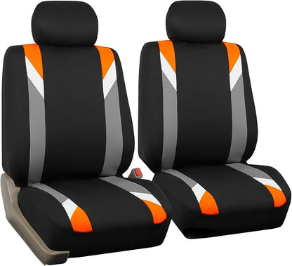 FH Group Front Set Cloth Car Seat Covers for Low Back Car Seats with Removable Headrest, Universal Fit, Airbag Compatible Car Seat Cover for SUV, Sedan, Van, Orange