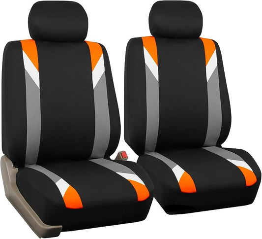 FH Group Front Set Cloth Car Seat Covers for Low Back Car Seats with Removable Headrest, Universal Fit, Airbag Compatible Car Seat Cover for SUV, Sedan, Van, Orange