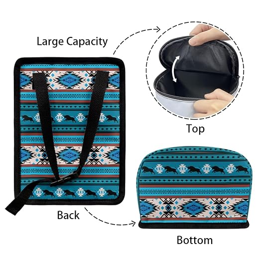 Aztec Tribal and Cattle Pattern Car Trash Can with Lid and Zipper Portable Foldable Ethnic Style Trash Bin for Car Interior Accessories Multipurpose Garbage Can Bags Storage Organizer