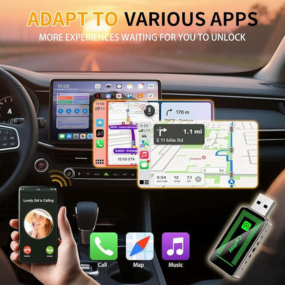 Wireless CarPlay Adapter, Convert Wired to Wireless CarPlay Android Auto 2-in-1, Mini Size with USB-C Extension, Stable Control, No Delay，Connection for iPhone iOS 10+ and Android 11+ Version