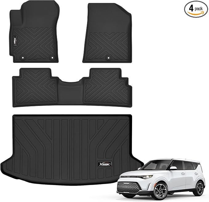 Floor Mats & Trunk Mat for 2020-2025 Kia Soul All Weather TPE Protection Floor Liners Full Set with Cargo Liner for 2020 2021 2022 2023 2024 2025 Kia Soul Accessories (Upper Floor of The Trunk)