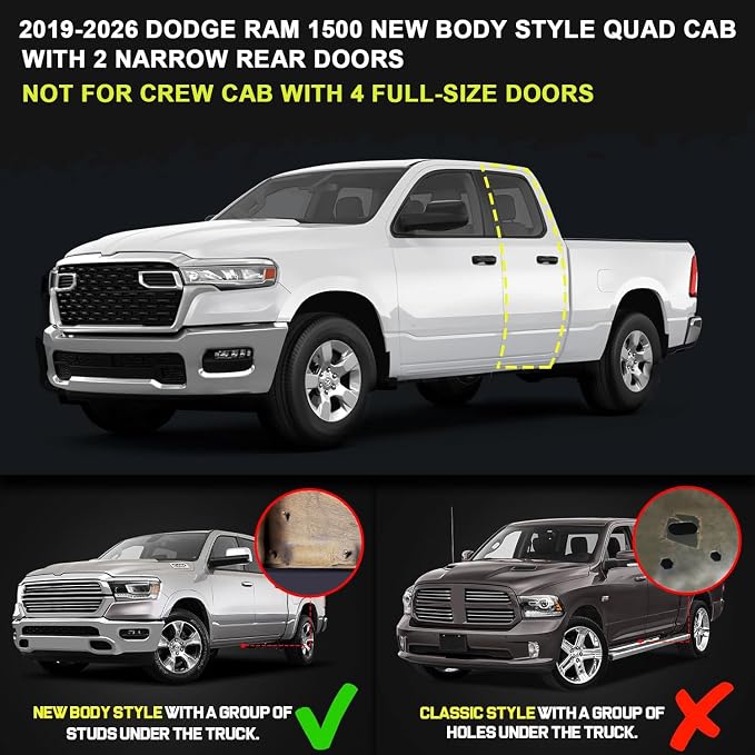BINARY STAR Running Boards Compatible with 2019-2026 Dodge Ram 1500 Quad Cab(Excl. Classic Ram 2500 3500), 4-Steps Design Running Boards, Carbon Steel Side Step Bars Nerf Bars