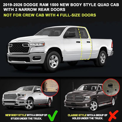 BINARY STAR Running Boards Compatible with 2019-2026 Dodge Ram 1500 Quad Cab(Excl. Classic Ram 2500 3500), 4-Steps Design Running Boards, Carbon Steel Side Step Bars Nerf Bars
