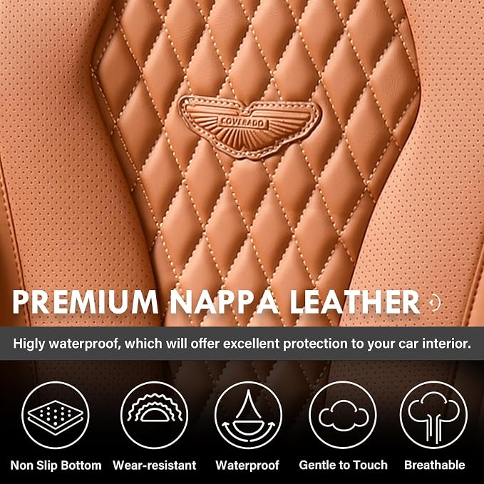 Coverado Seat Covers, Car Seat Covers Full Set, Leather Car Seat Cover, Car Seat Covers Front Seats Back Seat Cover Seat Protector Universal Fit Most Cars (Brown-All, FullSet)
