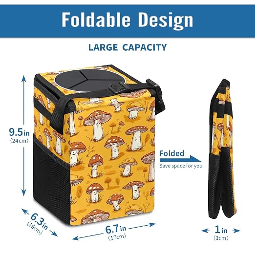 Car Trash Can – Multi-Purpose, Lightweight and Portable with Durable Water-Resistant Coating, No Installation Required, Practical and Ample Capacity, Variety of Colors.Mushroom
