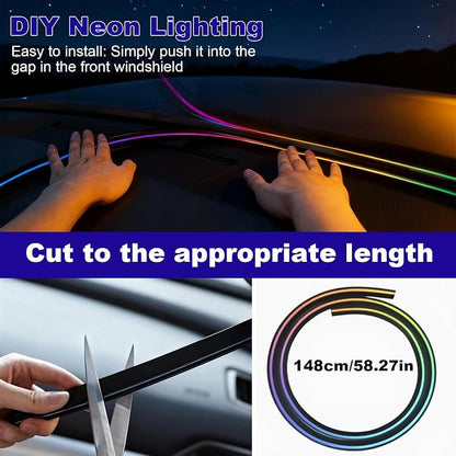 59" RGB LED Strip Lights for Car Interior,16M Colors RGB Front Windshield Ambient Lighting Kits, Music Sync, Easy Plug & Play Installation, Cuttable, Wide Compatibility