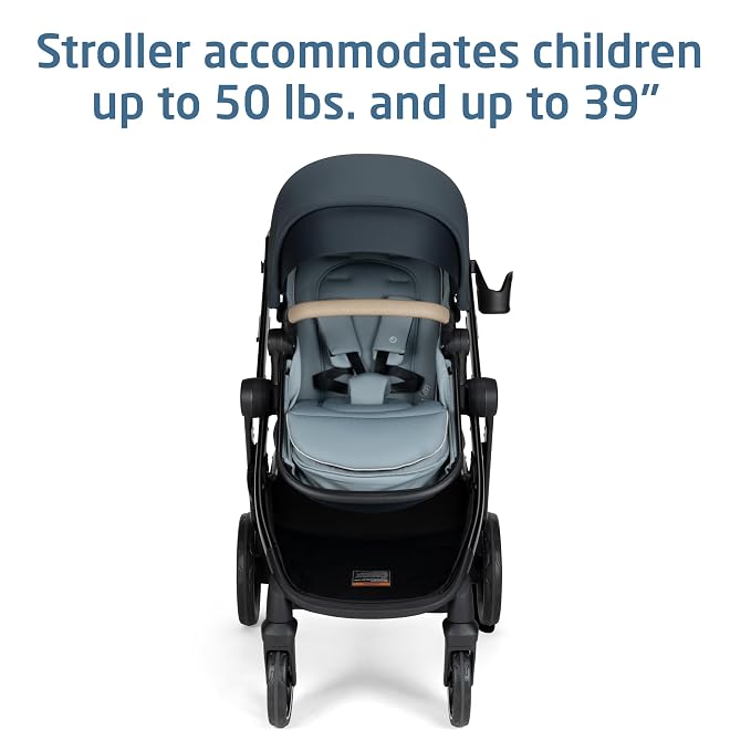 Maxi-Cosi Zelia Pro 5-in-1 Travel System with Mico Pro Infant Car Seat and Baby Stroller Combo, Reversible Seat, Large Wheels, Adjustable Handle, Newborn to Toddler, Lightweight, Seascape