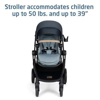 Maxi-Cosi Zelia Pro 5-in-1 Travel System with Mico Pro Infant Car Seat and Baby Stroller Combo, Reversible Seat, Large Wheels, Adjustable Handle, Newborn to Toddler, Lightweight, Seascape