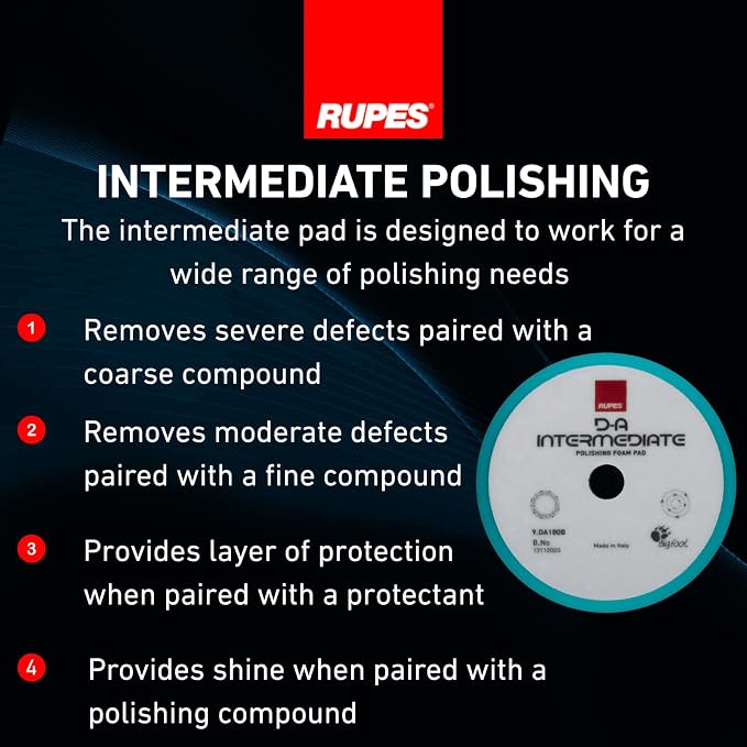 RUPES 180mm Pack of 6 Light Blue D-A Intermediate Foam Polishing Pads Ideal for Moderate to Fine Paint Correction & Gloss Enhancement | Compatible with 6" Backing Plate