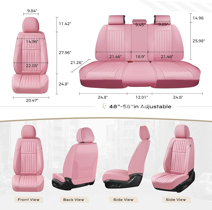 Coverado Car Seat Covers Full Set, Seat Covers for Cars, Car Seat Cover, Car Seat Protector, Leather Car Seat Cushion, Waterproof Car Seat Covers Front Seats and Back Fit for Most Cars(Pink)