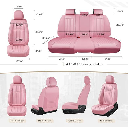 Coverado Car Seat Covers Full Set, Seat Covers for Cars, Car Seat Cover, Car Seat Protector, Leather Car Seat Cushion, Waterproof Car Seat Covers Front Seats and Back Fit for Most Cars(Pink)
