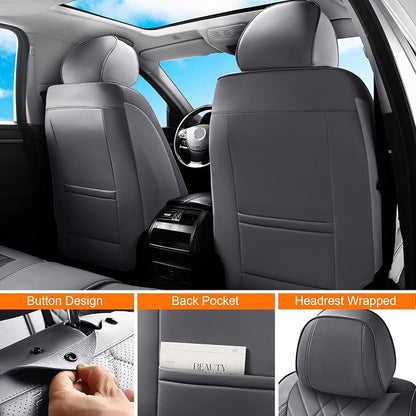 Full Coverage Car Seat Covers Full Set Waterproof, Luxury Leather Automotive Seat Covers Car Seat Protector, Front & Rear Seats Cover Sets Universal Fit for Most Vehicles Sedans SUVs, Gray
