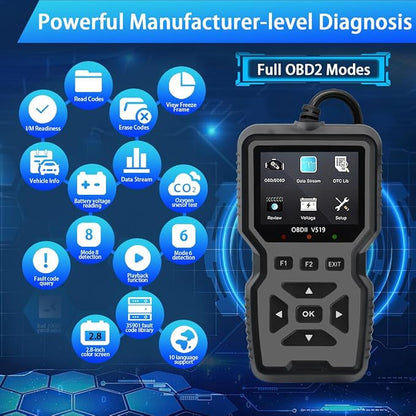 OBD2 Scanner Diagnostic Tool - Check Engine Light Code Reader, Reset Function, Data Stream, I/M Readiness, Full Features, Modes 6 & 8, for All 1996+ Vehicles