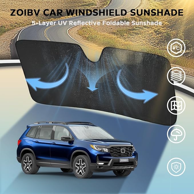 Car Windshield Sun Shade for 2019-2025 Honda Passport Sport EX-L Touring Elite - 5-Layer Bubble Foldable Front Window Sunshade Sun Visor Accessories - Blocks Heat & UV Rays Keep Car Cooler