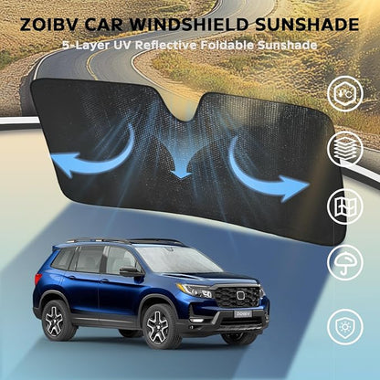 Car Windshield Sun Shade for 2019-2025 Honda Passport Sport EX-L Touring Elite - 5-Layer Bubble Foldable Front Window Sunshade Sun Visor Accessories - Blocks Heat & UV Rays Keep Car Cooler