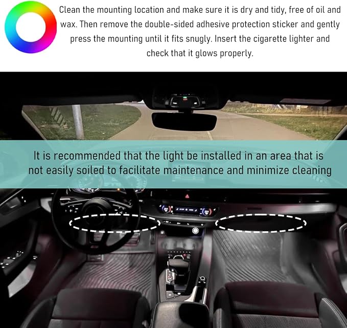 Yourkar Car LED Strip Light, 24 LED Interior Under Dash Atmosphere Lights with Cigarette Lighter, Vehicle Decor Lamp Ambient Night Light Strip Lighting, Universal Car Accessories (White)