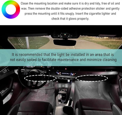 Yourkar Car LED Strip Light, 24 LED Interior Under Dash Atmosphere Lights with Cigarette Lighter, Vehicle Decor Lamp Ambient Night Light Strip Lighting, Universal Car Accessories (White)