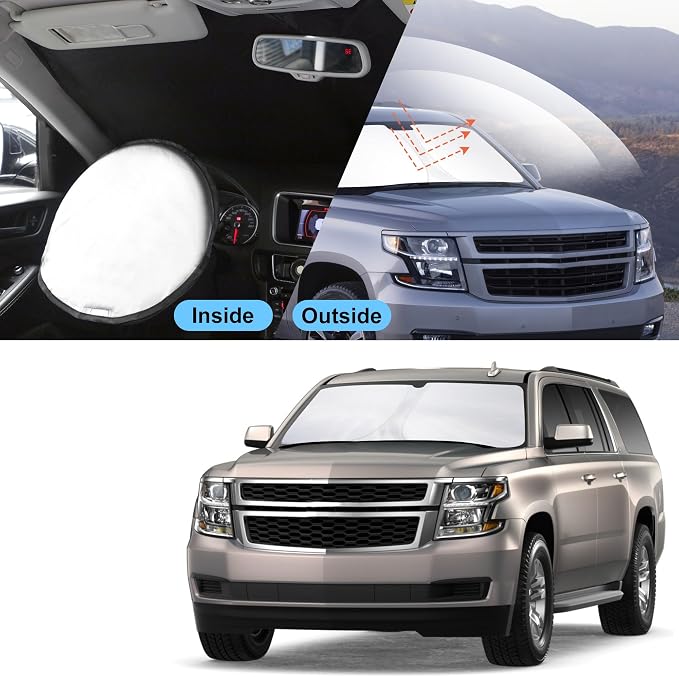 TINGLU Sun Shade for Chevrolet/Chevy Suburban 2015-2020 Accessories Windshield Sun Shade Window Shade UV Rays Protection Sun Visor Cover with Steering Wheel Sunshade Storage Bag
