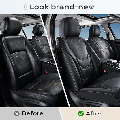 Coverado Car Seat Covers Full Sets, 5 Piece Car Seat Protector Waterproof Leather Seat Cushion Universal Fit for Truck Automotive Vehicles Black