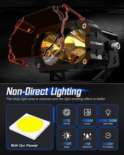 NOVSIGHT LED Pods Lights - 4.5 Inch Off Road LED Spot Lights (Waterproof, Black, Universal Fit) for Trucks, Wrangler, Jeep, Pickup, SUV, ATV, Boat (with Wiring Harness)