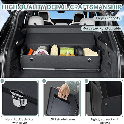Car Trunk Organizer, Leather Trunk Organizer for Suv with Lid and Push-pull Handle Car Trunk Leather Storage Box Extra Large Cargo Storage (Black, 41.3 x 11.4 x 12.2in)