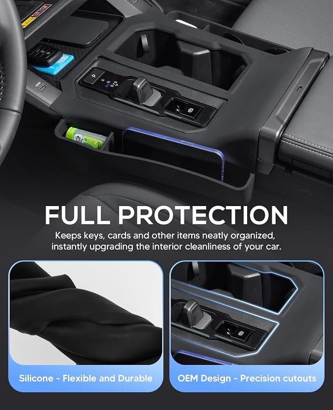 Autorder 2PCS Silicone Center Console Organizer for 2026 Toyota RAV4 Accessories – Anti-Scratch & Waterproof Silicone Shift Panel Trim Cover and Lower Center Console Tray - Black