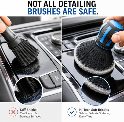 Hi-Tech Ultra Soft Detailing Brush – Scratch-Free Interior & Exterior Cleaning Tool with Gentle Bristles – Ergonomic Rubber Grip for Dashboards, Screens, Trim, Emblems & Auto Detailing